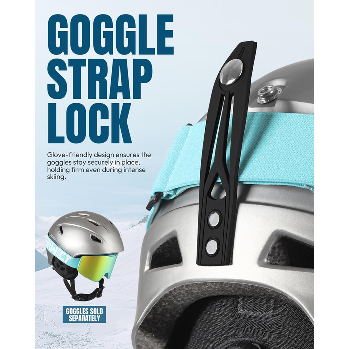 Шолом гірськолижний унісекс, регульований, 12 вентиляційних отворів, знімний внутрішній підкладковий шар та навушники, легкий сноуборд шолом для зимових видів спорту (сріблястий, L: 59-61 см)