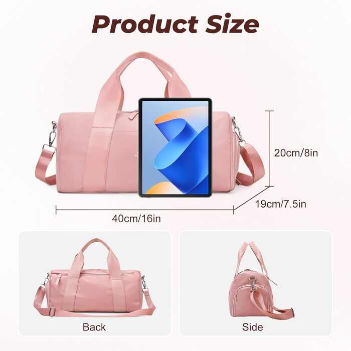 Спортивна сумка Flintronic для дівчаток та жінок, маленька сумка для плавання та фітнесу з відділенням для взуття та вологостійким відсіком (Рожева, 44 x 20 x 20 см)