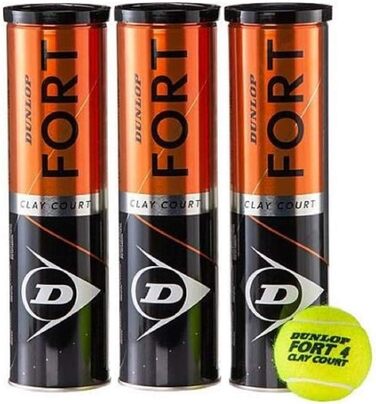 Тенісні м'ячі Dunlop Fort Clay Court для ґрунтових кортів, 12 штук (3 туби по 4 м'ячі)