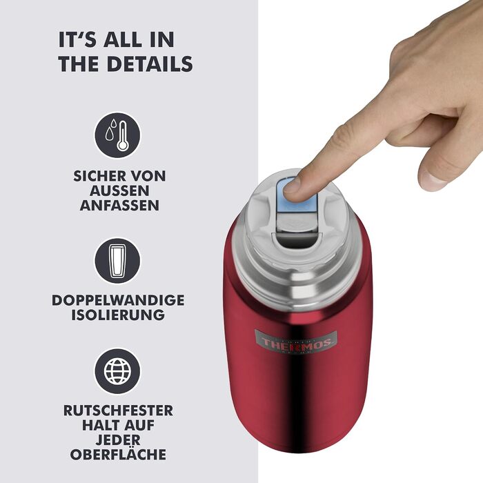 Термос Thermos Light & Compact з нержавіючої сталі, 1.0 л, червоний (Cranberry Red Polished)