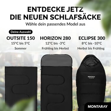 Спальний мішок для кемпінгу з капюшоном до -3°C з подушкою - зимовий та літній спальний мішок на 3-4 сезони (75 x 220 см) - туристичний спальний мішок для жінок та чоловіків (теплий) (Чорний, 150GSM, без капюшону)