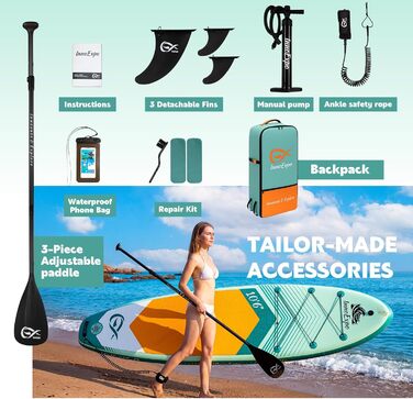 SUP-дошка InnoExpo надувна з повним комплектом аксесуарів, м'ятна 320x82x15 см, для підлітків та дорослих
