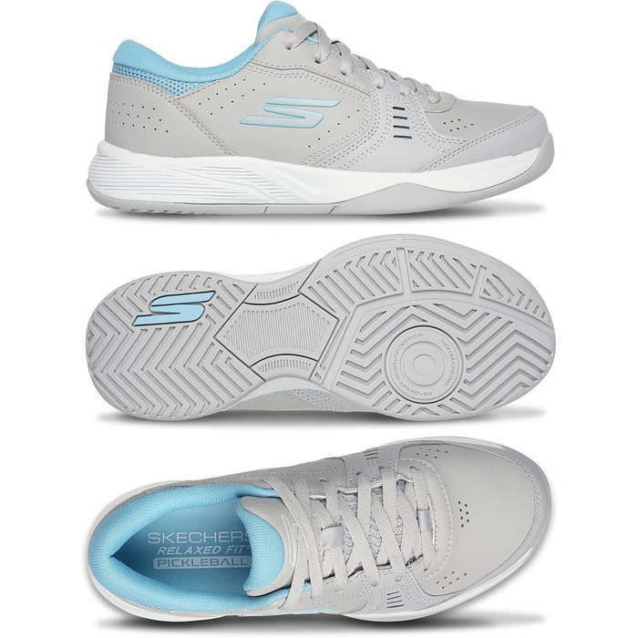 Кросівки для піклболу Skechers Viper Court Smash для залів та вулиці, розслаблена посадка, сіро-блакитні, 36 EU