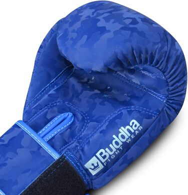 Боксерські рукавички BUDDHA FIGHT WEAR 14 oz для Муай Тай та кікбоксингу, армійський синій, штучна шкіра, антизапах, посилені шви