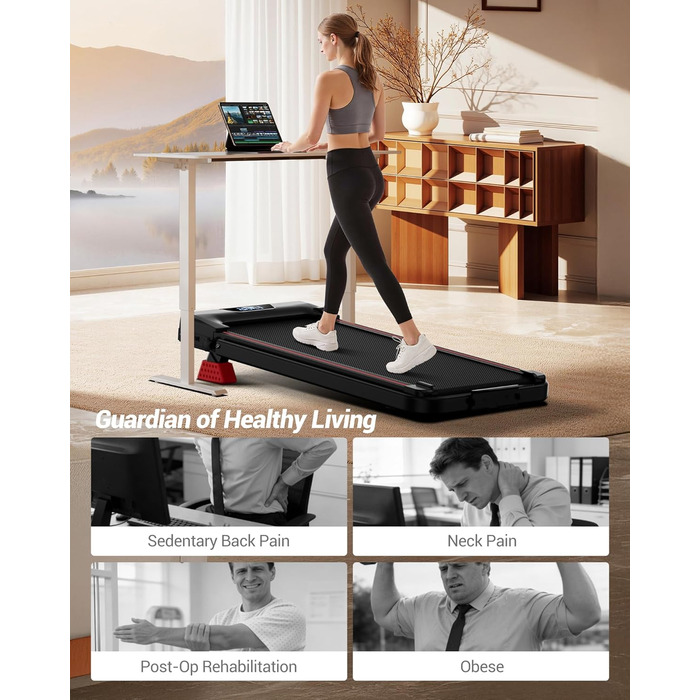 Бігова доріжка UMAY Walking Pad з нахилом 15%, швидкість до 10 км/год, тиховий двигун, для дому та офісу, макс. навантаження 136 кг, чорна