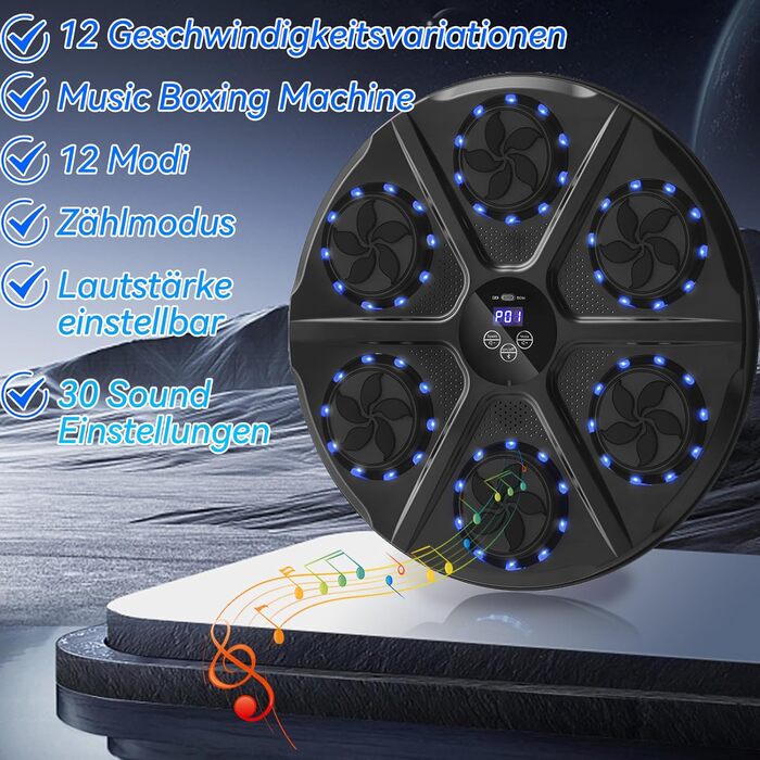 Музична бокс-машина Wenosda: розумна бокс-машина з Bluetooth, 9 функцій, 18 швидкостей, для дітей та дорослих (чорний)