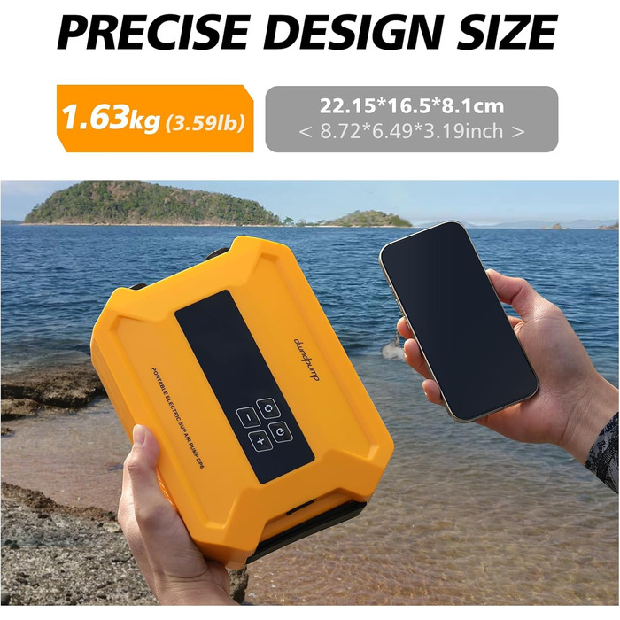Електричний насос для SUP-дошки dwndpump 20 PSI: інтелектуальний двоступеневий компресор для надування та здування, портативний акумуляторний насос для сапбордів, човнів та кемпінгових наметів, помаранчевий