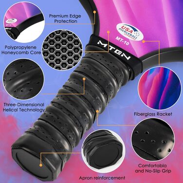 Набір для піклболу з ракетками та лопатками з фіброскла, сертифікований USAPA, для чоловіків та жінок (4 шт., рожевий, блакитний)