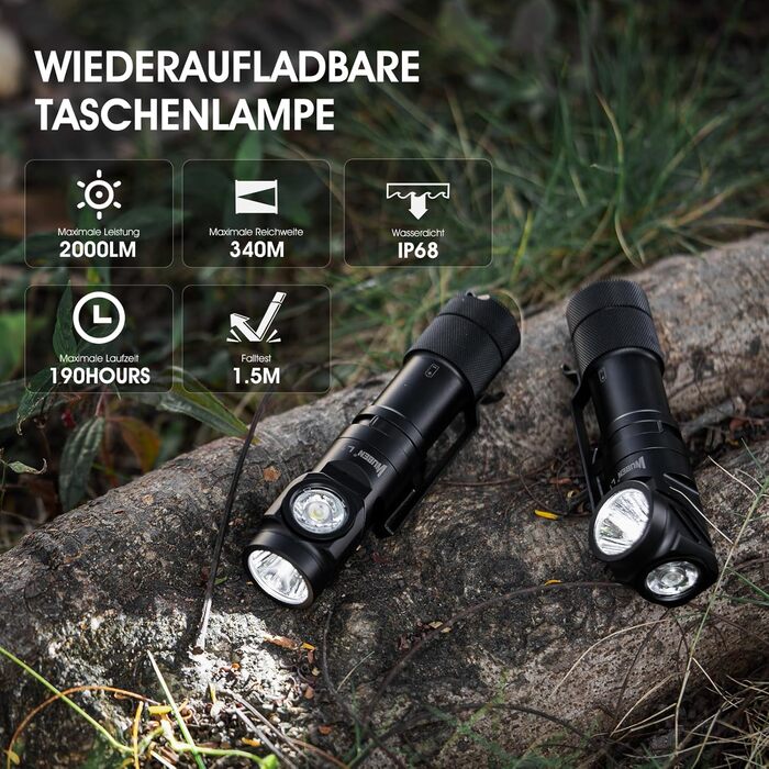 Ліхтарик WUBEN L1: Потужний LED ліхтарик 2000 Lumen, 6 режимів, тактичний, водонепроникний IP67, для кемпінгу та активного відпочинку