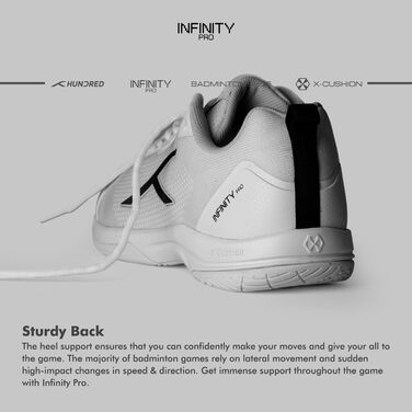 Бадмінтонне взуття HUNDRED Infinity Pro - професійне, не залишає слідів | Чоловіче | Матеріал: поліестер/сітка | Підходить для бадмінтону, тенісу, сквошу, настільного тенісу, баскетболу та падел-тенісу (Білий/Чорний, 44 EU)