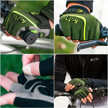 ROTTO Велосипедні рукавички напівпальці унісекс для шосе, фітнесу, даунхілу з гелевою амортизацією (4-Чорний-Зелений, L)