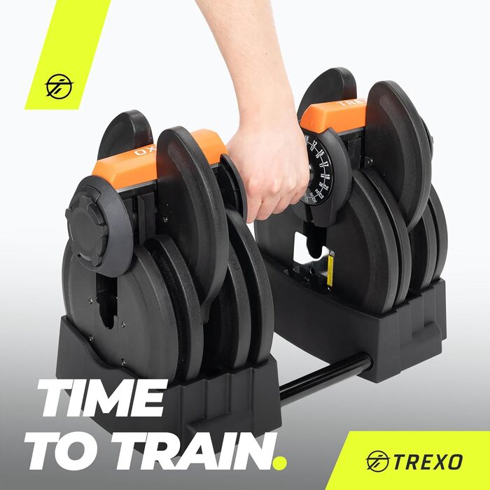 TREXO Регульований набір 2в1: гантелі та штанга 2-41 кг, залізо, ергономічна ручка, для фітнесу та силових тренувань