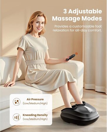 Електричний масажер для ніг Bob and Brad Lite з підігрівом, розминаючою та компресійною функцією, Shiatsu масажер для ніг, для зняття болю (до 45 розміру), з пультом керування
