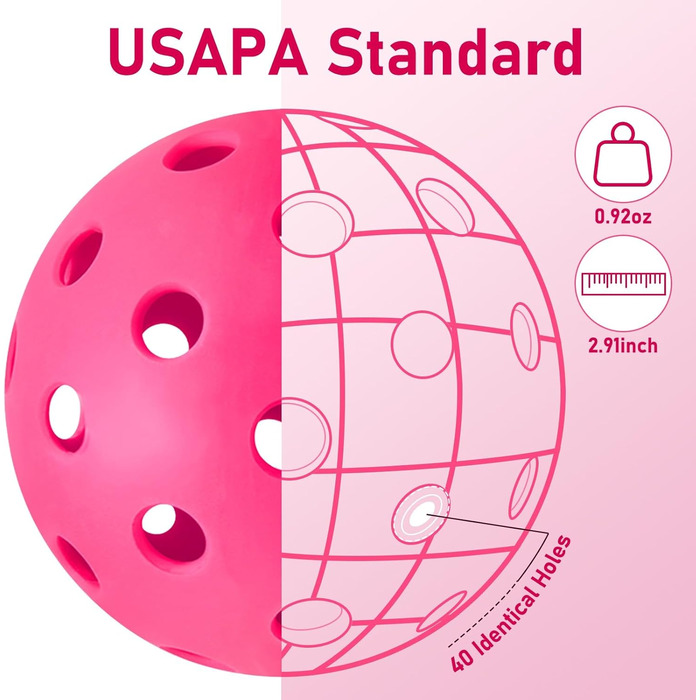 Набір м'ячів для піклболу JULMELON (4 шт.) з 40 отворами, для гри на відкритому повітрі, жовті, зелені, рожеві, блакитні