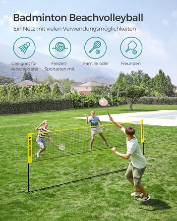 SONGMICS М'язова сітка для бадмінтону та волейболу, регульована висота, переносний набір для тенісу, пляжного волейболу, для саду, парку, на відкритому повітрі (4 м, жовта)