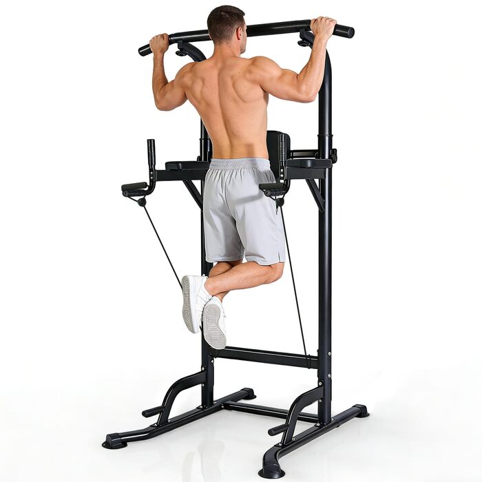 Багатофункціональний турнік Power Tower: стійка для підтягувань, брусів та вправ на прес, регульована висота, для домашнього тренажерного залу (Чорний)