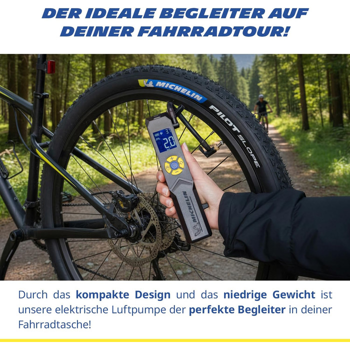 Міні-компресор Michelin Akku 10 Bar – портативний, цифровий | Для авто, велосипеда, електровелосипеда, мотоцикла, кемпера та причепа | 150 PSI, 7.4 V / 2500 mAH | LCD-дисплей, LED-підсвічування