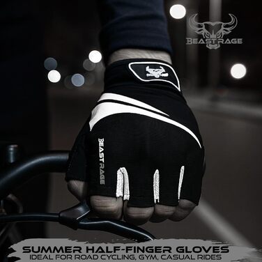 Велосипедні рукавички BEAST RAGE без пальців для жінок та чоловіків, дихаючі, з антиковзною долонею, амортизація, гелеві подушки, для шосе, MTB, маунтінбайкінгу, білі, розмір L