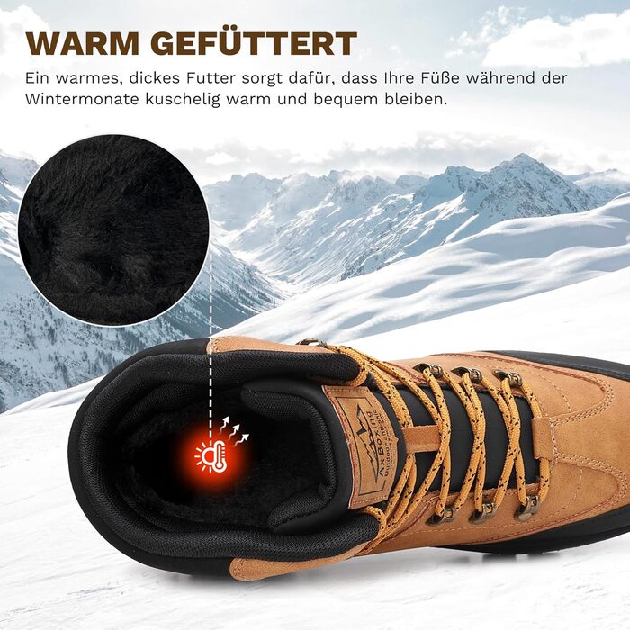 Чоловічі зимові черевики AX BOXING: утеплені, трекінгові, для хайкінгу, антиковзання, теплі снігові черевики, 41-46 EU (темно-жовтий, 46 EU)