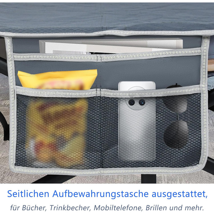 Складне кемпінгове ліжко YRHome для відпочинку на природі: надійне металеве каркас, міцна тканина Oxford 600D, з кишенею та сумкою для перенесення (190x62x38 см, до 250 кг)