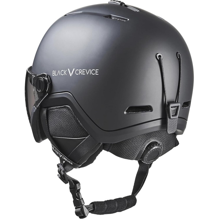 Гірськолижний шолом BLACK CREVICE Davos із візором, для чоловіків і жінок, з регулюванням розміру, кріпленням для ліхтарика/окулярів, антифог, захисний чохол, чорний, S (53-55 см)