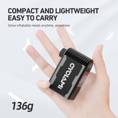 Електричний міні-насос для велосипеда CYCLAMI A2S з USB-C, автоматичним вимірюванням тиску та відключенням при 120 PSI, підходить для ніпелів Presta і Schrader