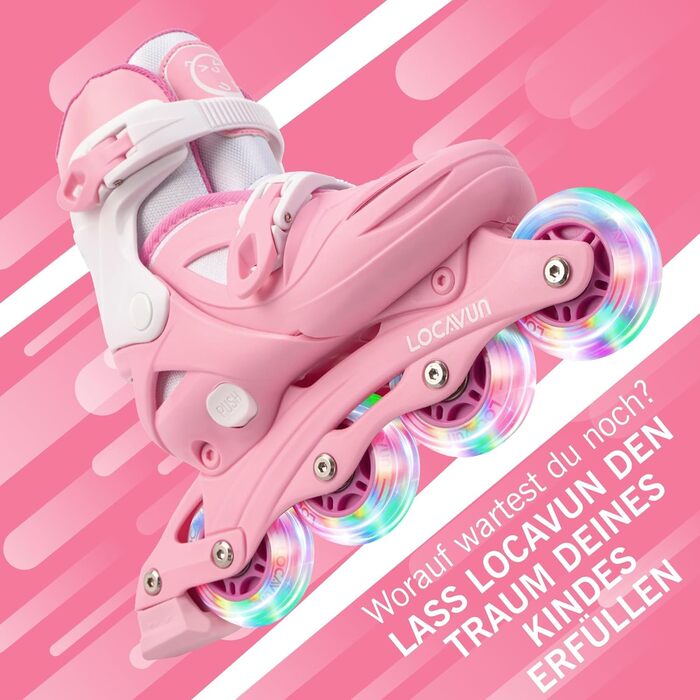 Дитячі ролики Inliner Kinder з регулюванням розміру 26-29, 29-34, 30-35. Ролики для дівчаток з колесами 82A PU, рожевого кольору.
