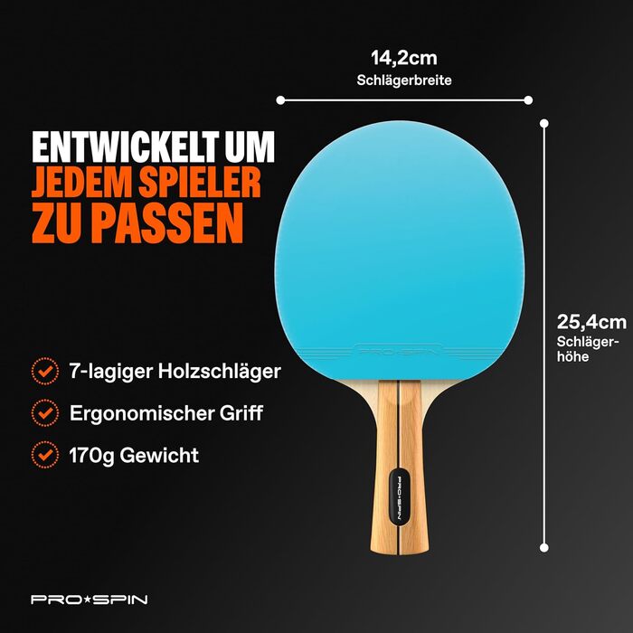 PRO-SPIN Набір для настільного тенісу – преміум ракетки, м'ячі 3 зірки, сумка для зберігання (на 2 гравці) | Різні кольори