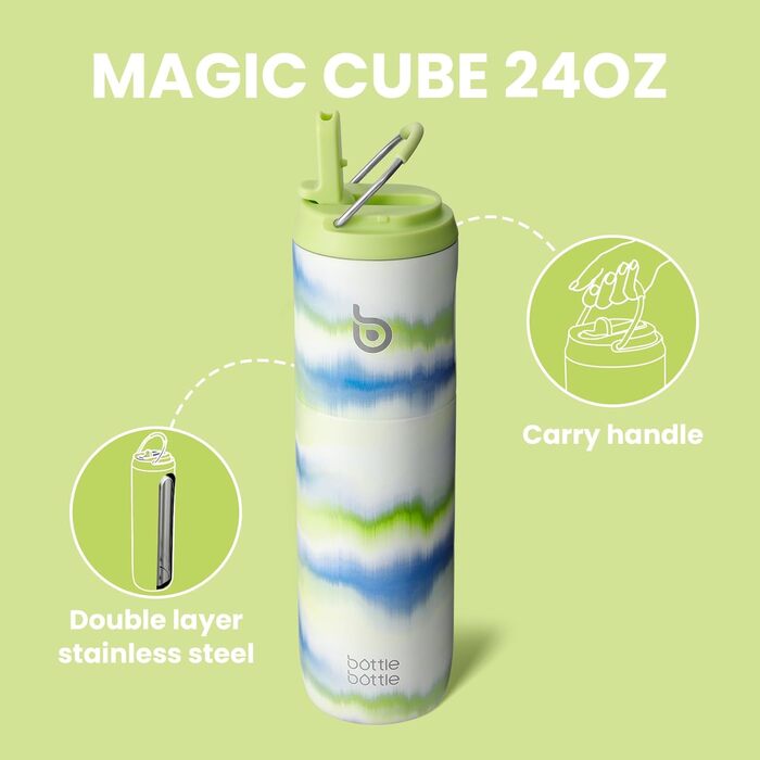 Ізольована пляшка для води BOTTLE BOTTLE 680 мл з трубочкою, кришкою та ручкою, спортивна термос-пляшка з нержавіючої сталі, подвійні стінки, герметична (колір: Туман)