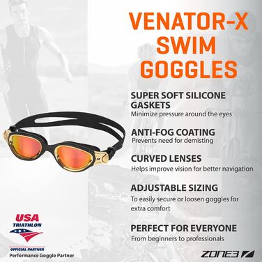 Окуляри для плавання ZONE3 Venator-X Anti-Fog, широкого огляду, для тренувань та змагань, сріблясті/білі