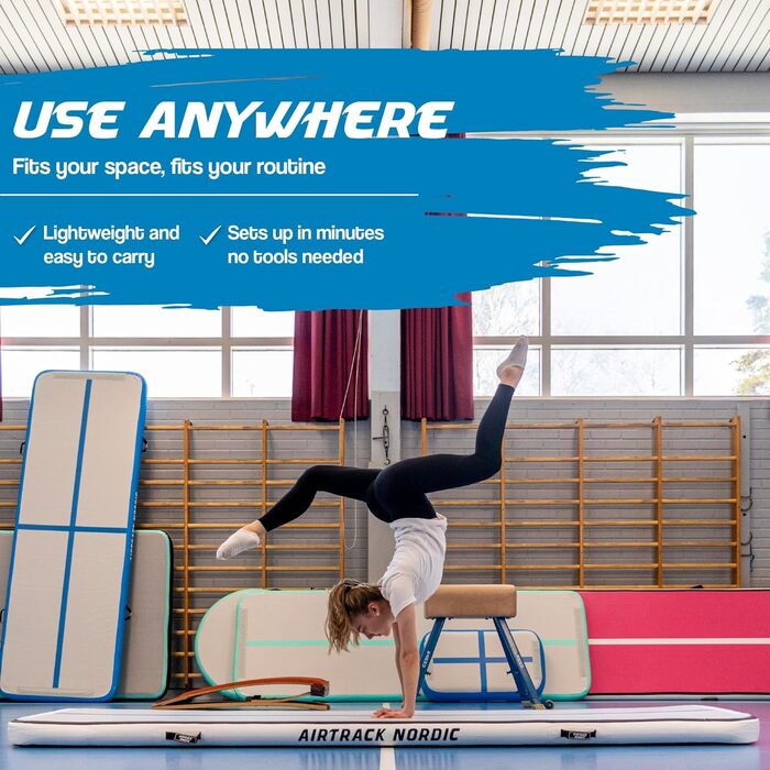 Гімнастичний надувний мат для гімнастики та йоги AirTrack Nordic Home Special Edition (3м/4м/5м/6м/7м/8м) з насосом, блакитний