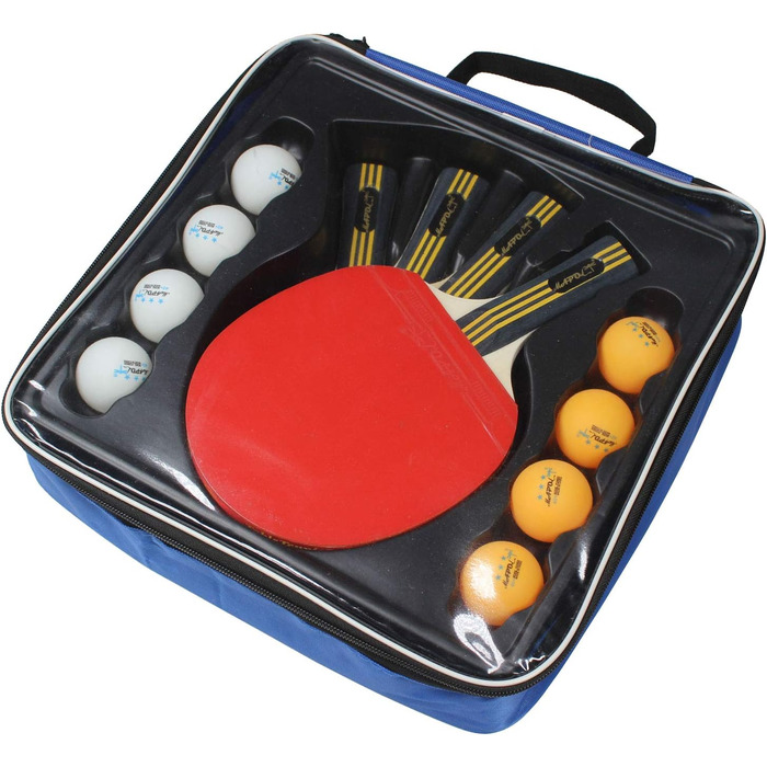 Набір для пінг-понгу MAPOL: 4 професійні ракетки та 8 тенісних м'ячів 3 зірки, зручний кейс