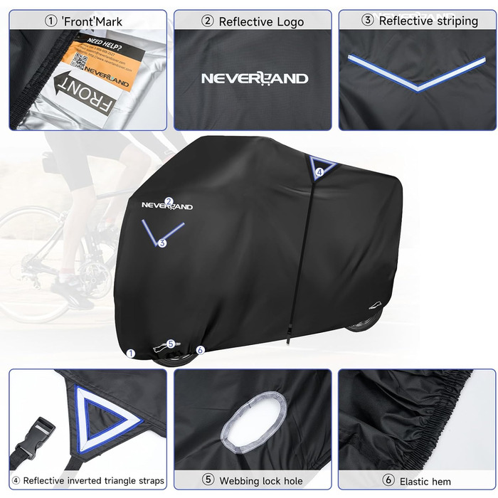 Накладна для мотоцикла NEVERLAND Outdoor, 295x110x140 см, 300D, водовідштовхувальна, з отворами для замка, світловідбиваюча, чорна, для мотоцикла, мопеда, скутера, ролера (XXXL)
