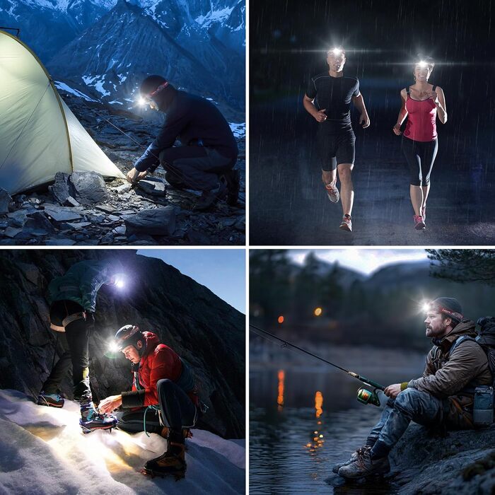 LED налобний ліхтар Lepro, перезаряджуваний, 000 Lux, 6 режимів, червоне світло, IPX4, для кемпінгу та бігу, з USB кабелем (червоний, 2 шт.)