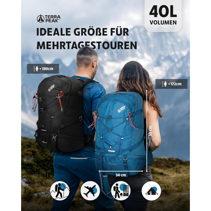 Туристичний рюкзак Wanderrucksack 40L Flex 40 Premium, синій, з вентиляцією спини, дощовиком, кріпленням для питної системи, поясним ременем, 3D Air Mesh, для трекінгу, походів, аутдор