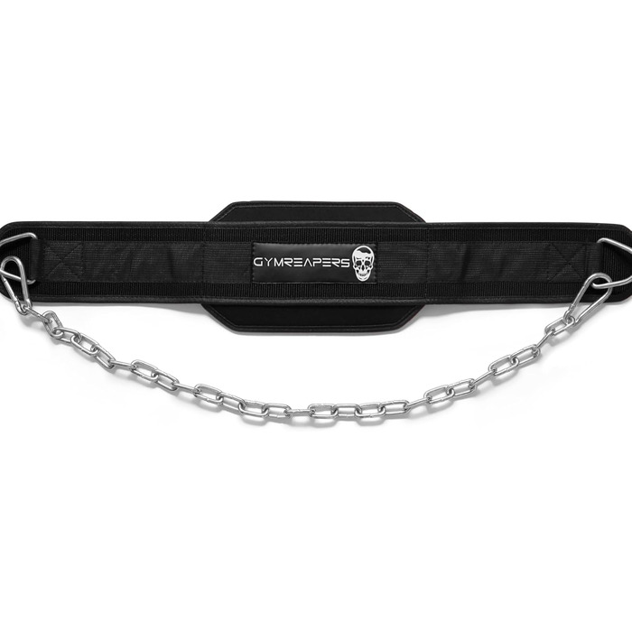 Пояс для підтягувань та віджимань Gymreapers з ланцюгом – міцний сталевий пояс для силових тренувань, чорний