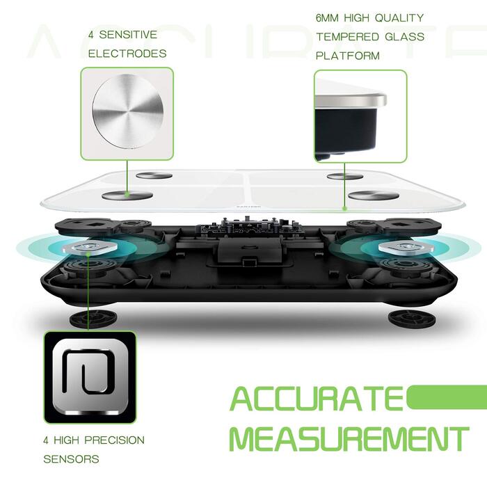 Вага для вимірювання жиру в тілі, електронна вага, Bluetooth, 180 кг, для вимірювання жиру, м'язів, BMI, води, ваги (біла, 26*26 см)
