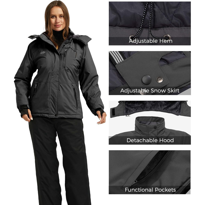 Куртка Wantdo Daen Berg для хайкінгу та туризму, вітро- та водонепроникна, з капюшоном, утеплена, сіра (XL)