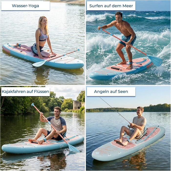 Надувний SUP борд Devoko 320x80x15 см з аксесуарами: для серфінгу, риболовлі, йоги, з кріслом для каякінгу. Синьо-рожевий