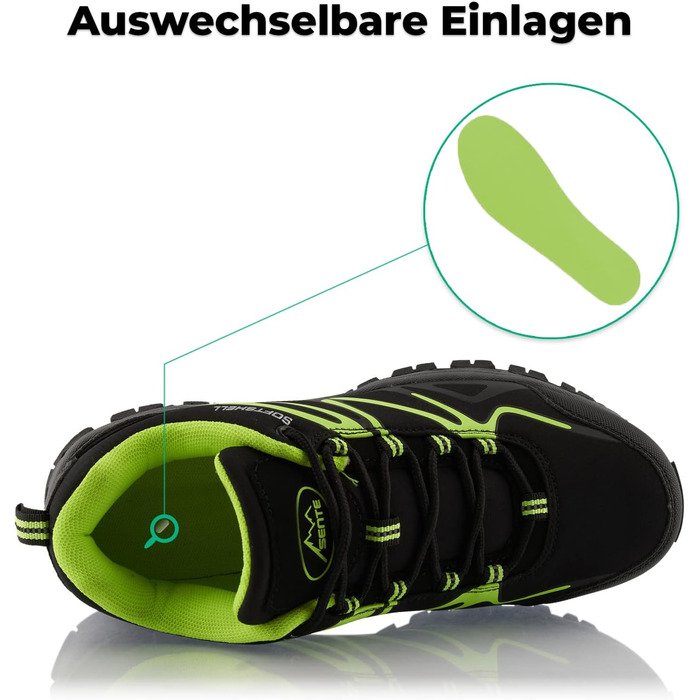 Черевики для піших прогулянок для жінок та чоловіків, дихаючі трекінгові черевики, чорно-зелені, 37 EU