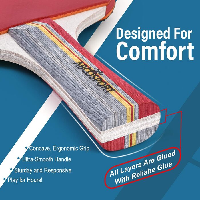 Набір для настільного тенісу Abco Tech: 4 ракетки з м'яким гумовим покриттям та 6 м'ячів, для професійних та аматорських ігор, 2-4 гравці