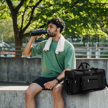 Спортивна сумка для подорожей BAGZY 70 л, водонепроникна дорожня сумка-даффл для залу, кемпінгу та відпустки, зелено-жовта