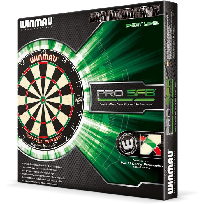 Дартборд Winmau PRO-SFB у комплекті з 2 наборами сталевих дротиків