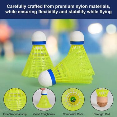 Флінтронік Бадмінтонні м'ячі, нейлонові, 12 шт. - для тренувань та гри в приміщенні та на вулиці