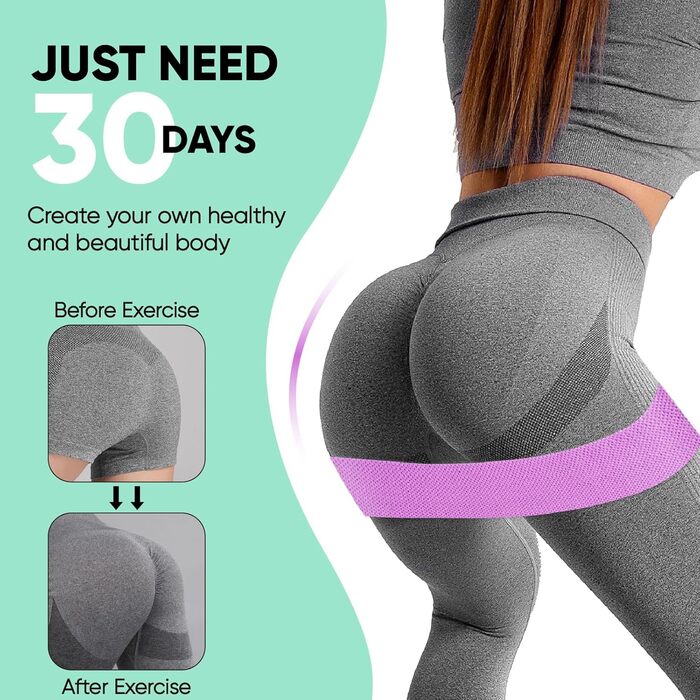 Стрічки опору для фітнесу [3 шт.] для сідниць та стегон, антиковзкі фітнес-стрічки для жінок/чоловіків, силові тренування, йога, пілатес (Чорний, фіолетовий, зелений)