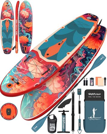 Надувний SUP дошка H2OSUP Stand Up Paddling Board - широка, з аксесуарами, для всіх рівнів, червона