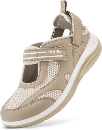 Стріпки FitVille для жінок - широкі сандалії для літа, догляд, Mary Jane з липучкою (36 EU, Хакі)