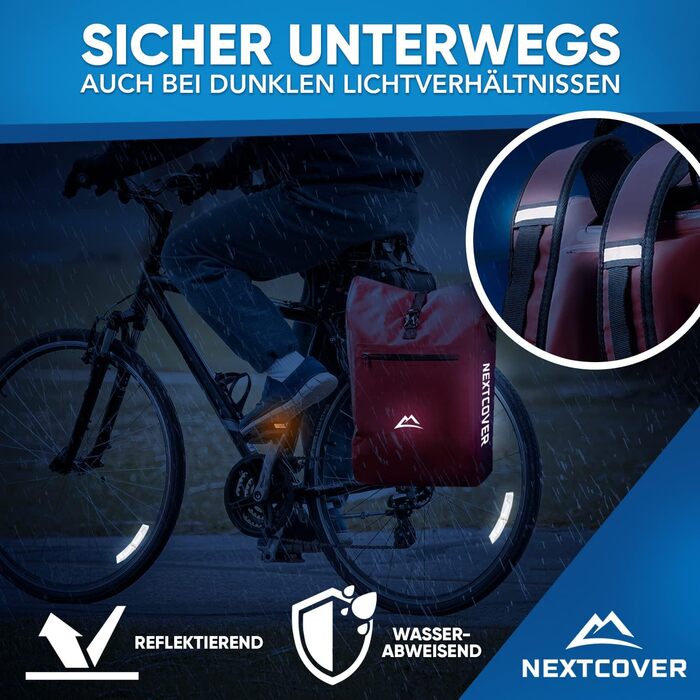 Велосумка Nextcover NEU 3в1 для багажника Aquashield, 25 л, водонепроникна, рюкзак і сумка через плече, червона