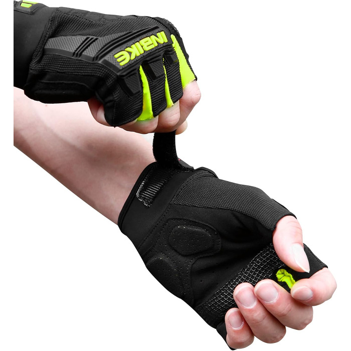 Велосипедні рукавички Inbike напівпальцеві літні, дихаючі з TPR накладками на пальці та Eva Pad, нековзкі, MTB рукавички для чоловіків та жінок MH020 L, чорний/зелений