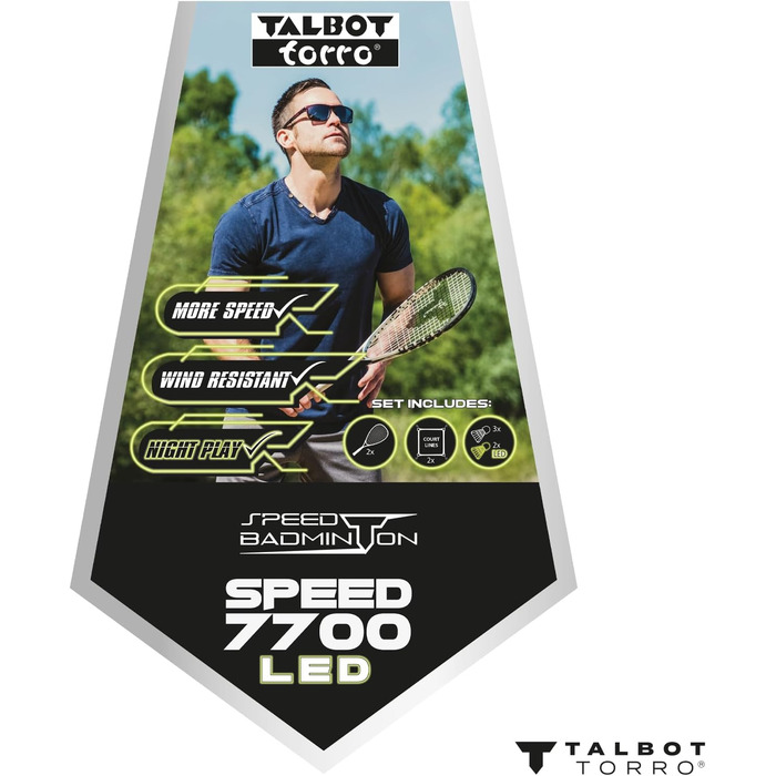 Набір для спід-бадмінтону Talbot-Torro Speed 7700 LED: 2 графіт-композитні ракетки, 6 вітростійких воланів, LED-підсвітка, лінії для корту, рюкзак